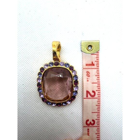 Joan Rivers Gold Plated Pink Cushion Crystal Pendant Purple Blue Halo Enhancer - Picture 9 of 11